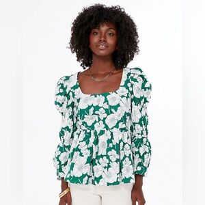 Tuckernuck Hyacinth House Green Floral Clemons Blouse Size Medium
